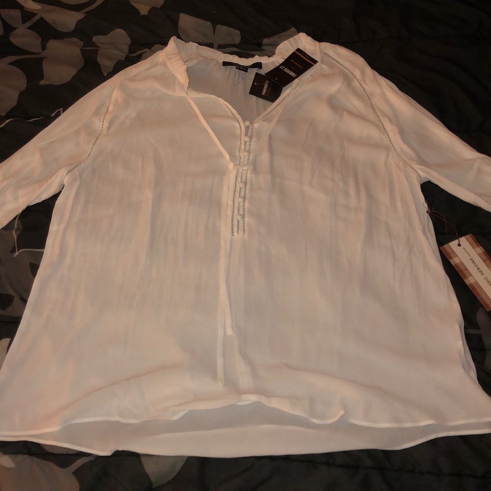 Ruffled split-neck shirt